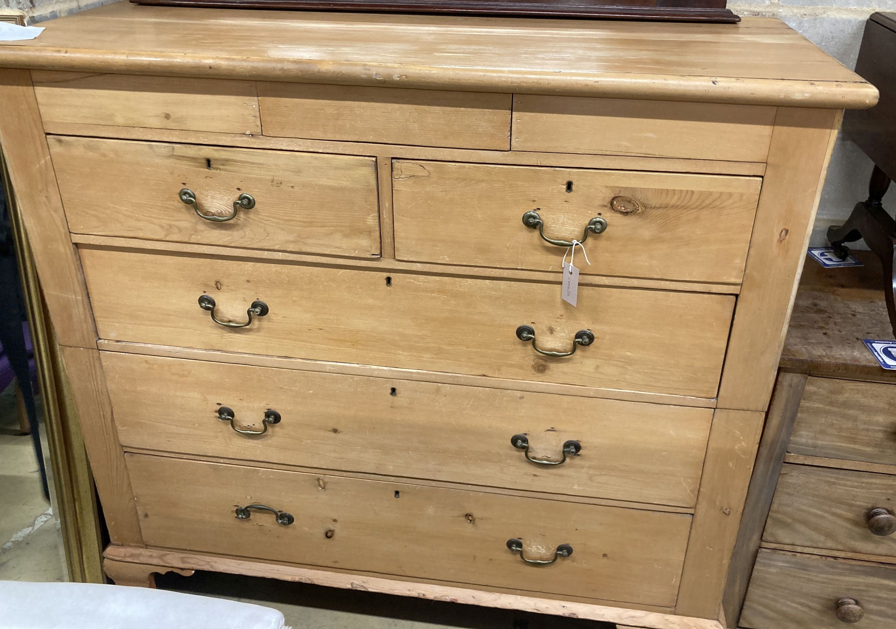 A 19th century Continental pine two part chest, length 138cm, depth 58cm, height 135cm